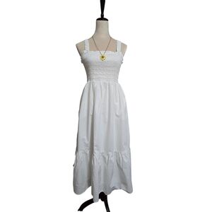 GAP White Ruffled Tiered Midi Sundress with Square Neck